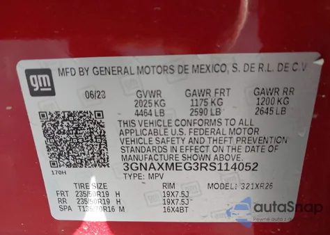 2024 Chevrolet Equinox Fwd Rs z USA, uszkodzony, nr VIN 3GNAXMEG3RS114052